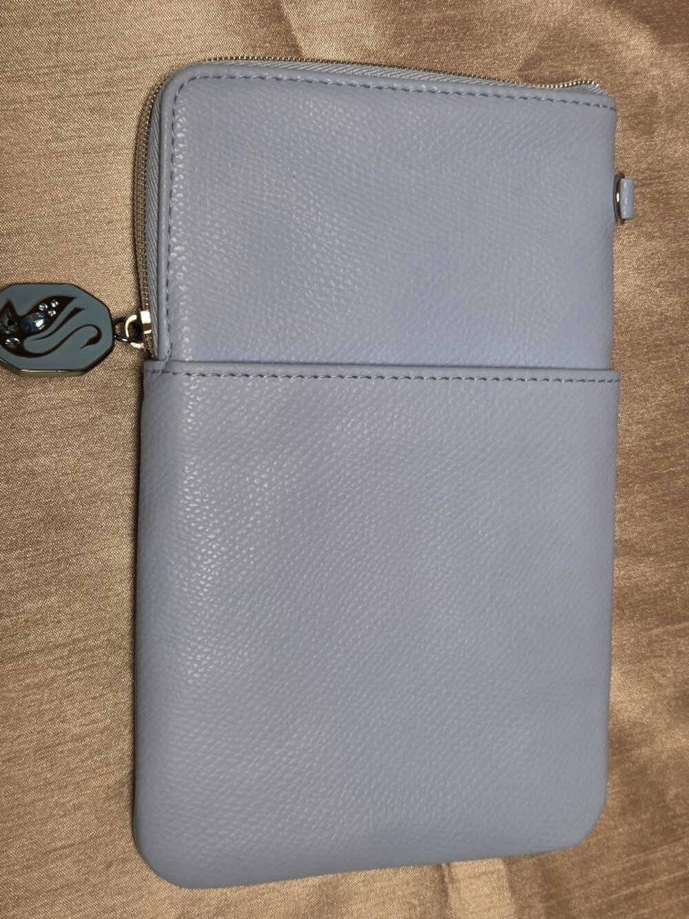 Swarovski Lux Blue Leather Phone Pouch Bag Wallet Set Swan Charm